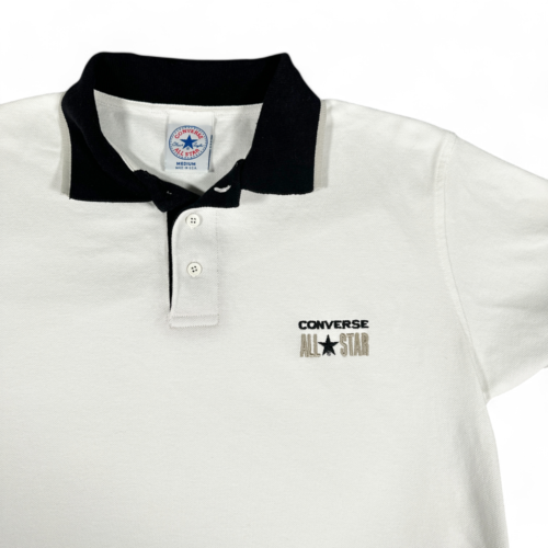 Vintage Converse Polo Shirt White Black All Star Chuck Taylor USA Made 90s Adult MEDIUM