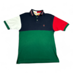 Vintage Bugle Boy Polo Shirt Blue Green Colorblock Crest 90s Adult SMALL