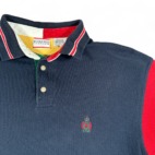 Vintage Bugle Boy Polo Shirt Blue Green Colorblock Crest 90s Adult SMALL