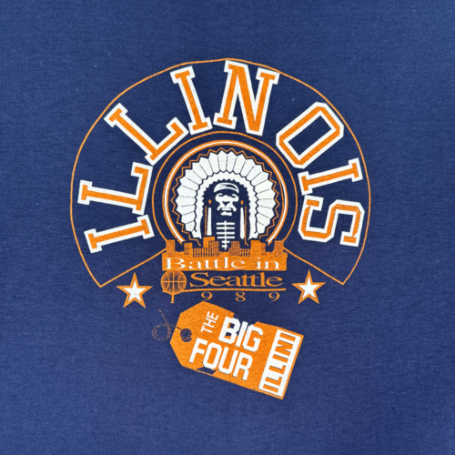 Vintage Illinois Fighting Illini Shirt Blue NCAA Final Four Basketball 1989 80s Adult LARGE