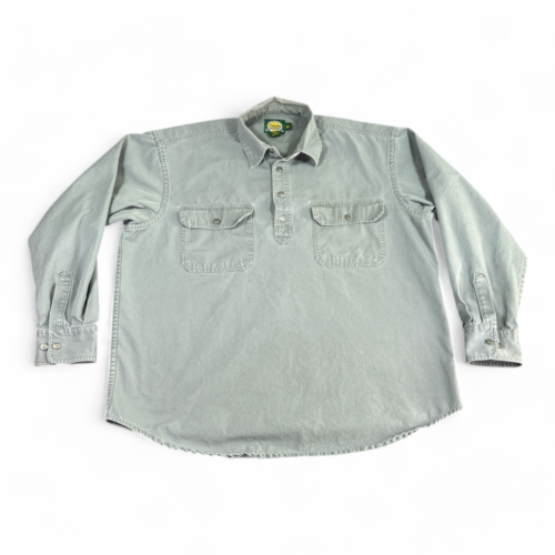 Vintage Cabelas Shirt Adult LARGE Gray Henley Cargo Outdoor Canvas Workshirt 90s