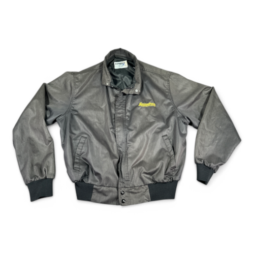 Vintage Swingster Jacket Black Satin Squadron 80s Adult LARGE