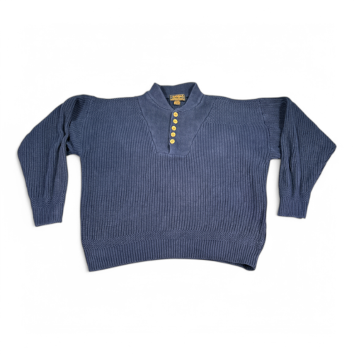 Vintage Eddie Bauer Sweater Blue Henley Mock Neck Oversize 90s Adult LARGE