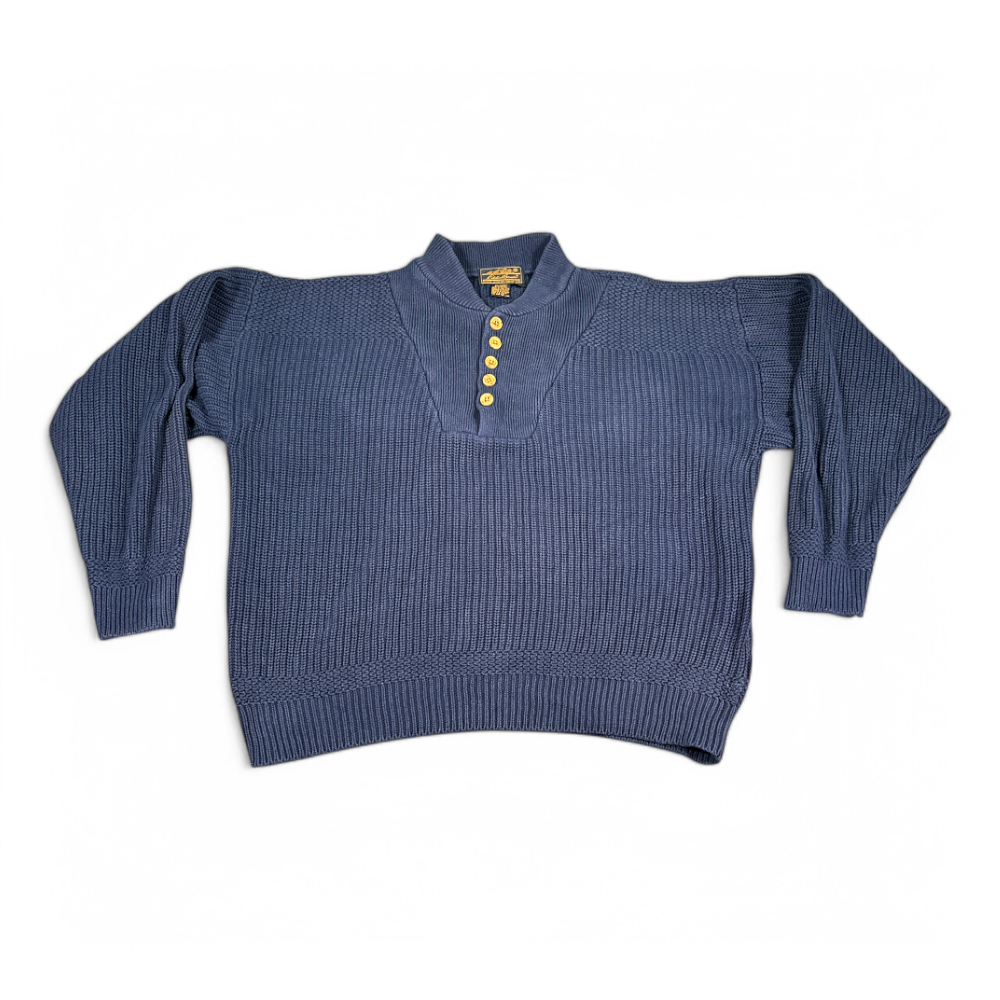 Vintage Eddie Bauer Sweater Blue Henley Mock Neck Oversize 90s Adult LARGE-1 Vintage Eddie Bauer Sweater Blue Henley Mock Neck Oversize 90s Adult LARGE