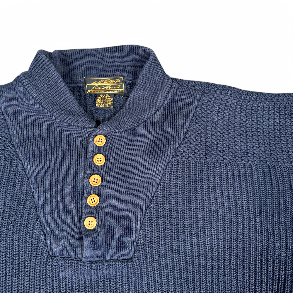 Vintage Eddie Bauer Sweater Blue Henley Mock Neck Oversize 90s Adult LARGE-2 Vintage Eddie Bauer Sweater Blue Henley Mock Neck Oversize 90s Adult LARGE