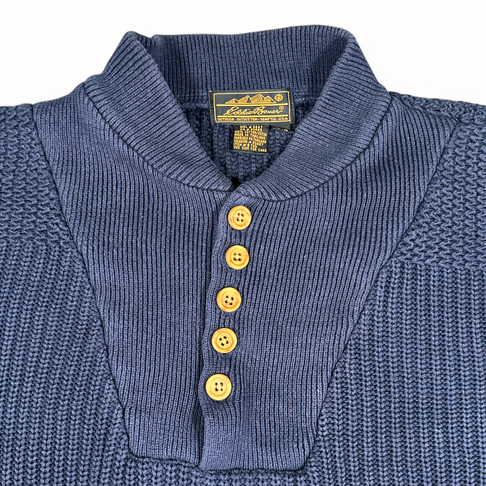 Vintage Eddie Bauer Sweater Blue Henley Mock Neck Oversize 90s Adult LARGE-4 Vintage Eddie Bauer Sweater Blue Henley Mock Neck Oversize 90s Adult LARGE