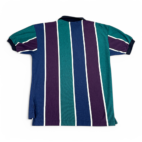 Vintage Knights of Round Table Polo Shirt White Blue Green Striped 90s Adult MEDIUM