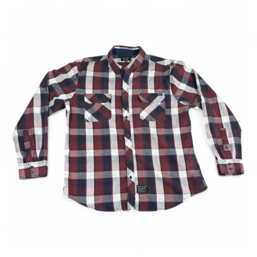 Marc Ecko Shirt Burgundy Blue Cut & Sew Plaid Adult EXTRA LARGE