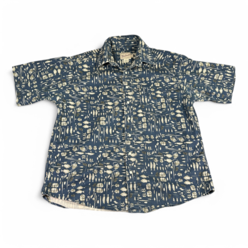 Woolrich Shirt Blue Fishing Tackle Reel Button Up Adult EXTRA LARGE