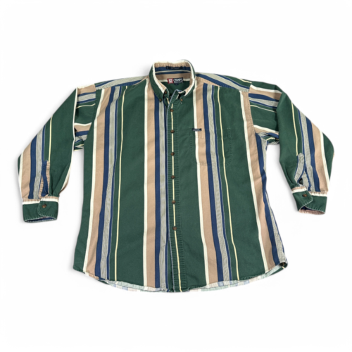Vintage Chaps Ralph Lauren Shirt Green Brown Striped Long Sleeve 90s Adult LARGE