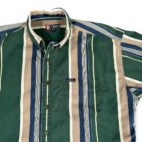 Vintage Chaps Ralph Lauren Shirt Green Brown Striped Long Sleeve 90s Adult LARGE