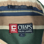 Vintage Chaps Ralph Lauren Shirt Green Brown Striped Long Sleeve 90s Adult LARGE
