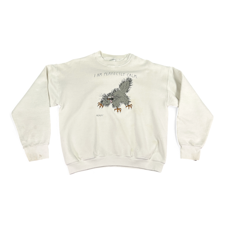 Vintage Cat Sweater 80s White Sweatshirt Pullover Perfectly Calm Adult MEDIUM