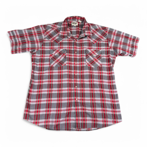 Vintage Ely Cattleman Western Shirt Red Black Plaid Pearl Snap 90s Adult EXTRA LARGE