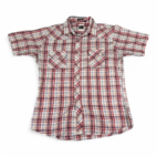 Vintage Holt Western Shirt Red White Blue Plaid Pearl Snap 80s Adult LARGE
