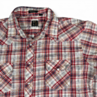 Vintage Holt Western Shirt Red White Blue Plaid Pearl Snap 80s Adult LARGE