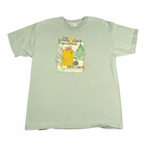 Vintage Lewis & Clark Expedition Shirt Green American History 90s Adult LARGE