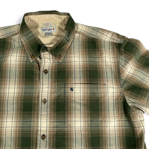 Carhartt Shirt Brown Green Military Camo Plaid Button Up Adult EXTRA LARGE