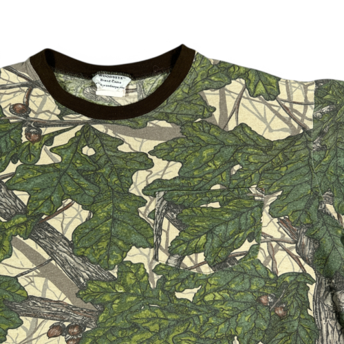Vintage Woodseye Camouflage Shirt Green Brown Camo Pocket Ringer 90s Adult LARGE
