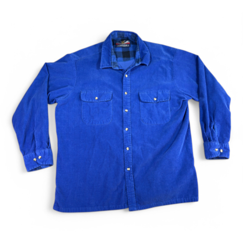 Vintage Corduroy Shirt Adult LARGE Blue Bonkers of London Buffalo Check 90s