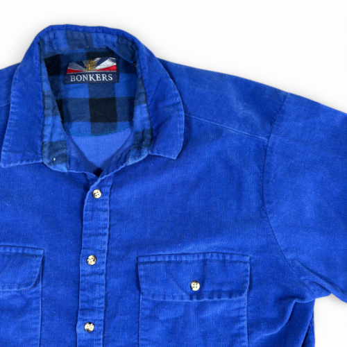 Vintage Corduroy Shirt Adult LARGE Blue Bonkers of London Buffalo Check 90s