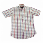 Vintage Manhattan Shirt Adult MEDIUM Brown Blue Plaid Button Down Sport 80s