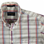 Vintage Manhattan Shirt Adult MEDIUM Brown Blue Plaid Button Down Sport 80s