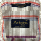 Vintage Manhattan Shirt Adult MEDIUM Brown Blue Plaid Button Down Sport 80s