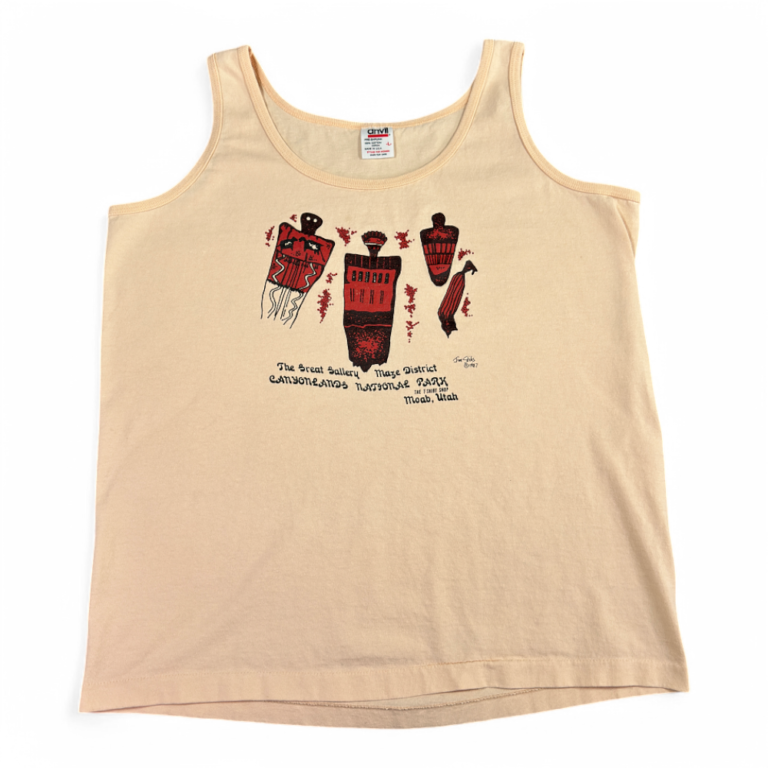 Vintage Canyonlands National Park Shirt Brown Tank Top Native Art Cave Painting Moab 90s Womens LARGE