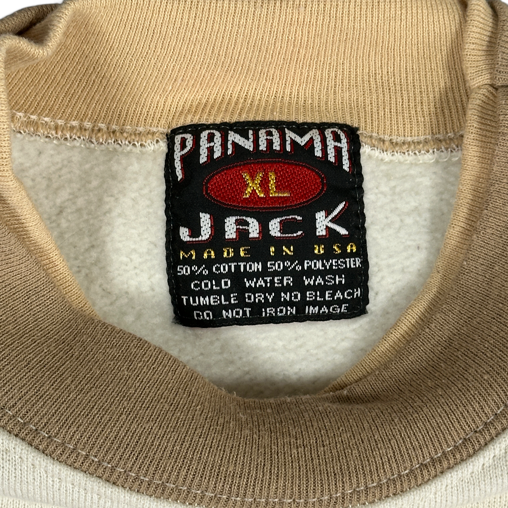 Vintage Panama Jack Sweater Adult EXTRA LARGE Brown Beige Sweatshirt Fleece Double Collar Two Tone 90s