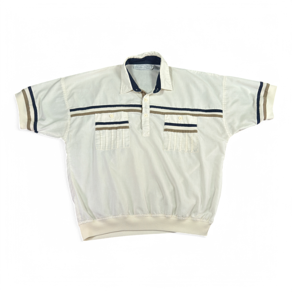 Vintage Colin Spykes Polo Shirt Adult EXTRA LARGE White Brown Blue Banded 90s-1 Vintage Colin Spykes Polo Shirt Adult EXTRA LARGE White Brown Blue Banded 90s