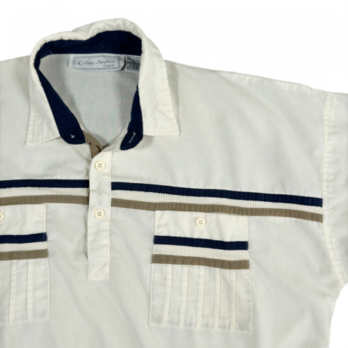Vintage Colin Spykes Polo Shirt Adult EXTRA LARGE White Brown Blue Banded 90s