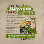 Vintage Survivor Dad Shirt Adult LARGE Brown Top Ten Tips TV Show Parody 90s