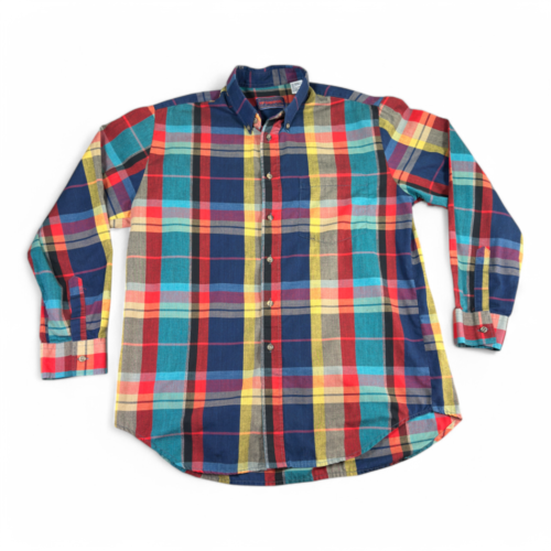 Vintage McGregor Shirt Adult LARGE Red Purple Green Patchwork Plaid Rainbow 80s
