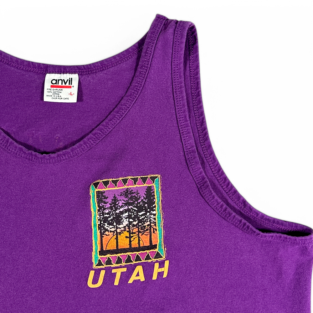 Vintage Utah Shirt Adult LARGE Purple Tank Top USA Respect Nature 90s