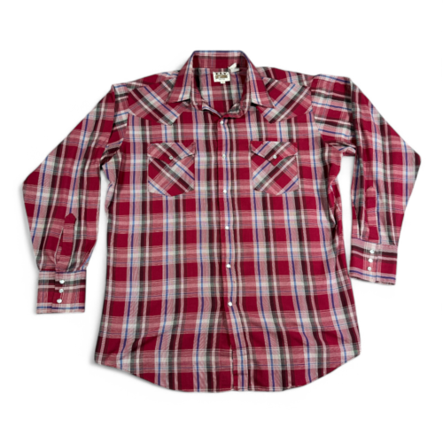 Vintage Ely Cattleman Western Shirt Adult LARGE Red Black Plaid Pearl Snap 90s