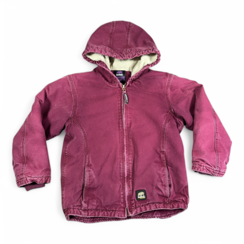 Berne Jacket Youth MEDIUM Pink Sherpa Lined Duck Canvas Chore Coat Outdoor Hood
