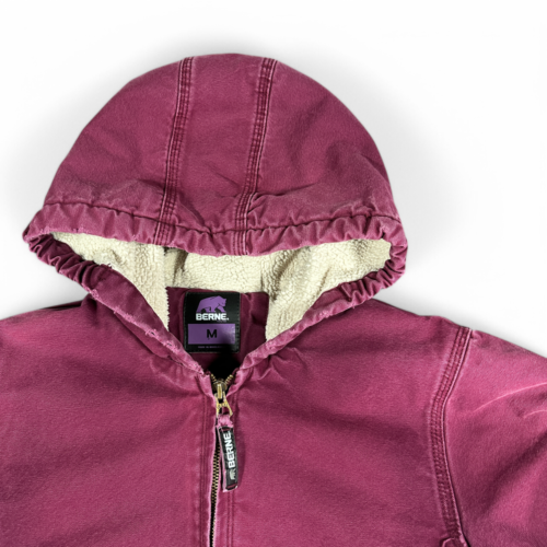 Berne Jacket Youth MEDIUM Pink Sherpa Lined Duck Canvas Chore Coat Outdoor Hood