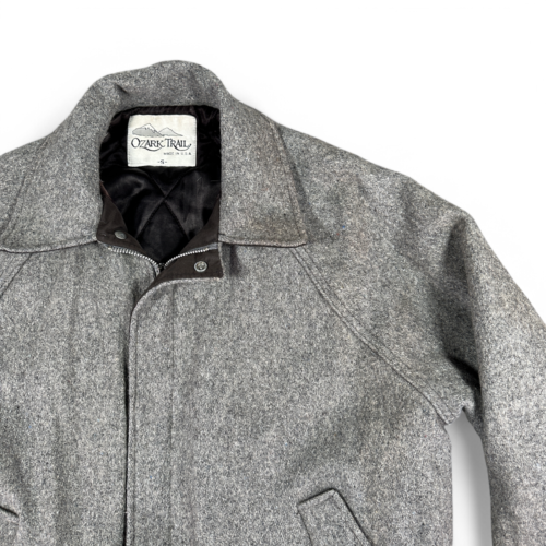 Vintage Ozark Trail Jacket Adult SMALL Gray Wool Bomber Quilted Lining 80s