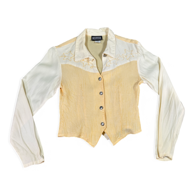 Vintage Rough Rider Western Shirt Womens SMALL Yellow Cowgirl Rodeo Circle T