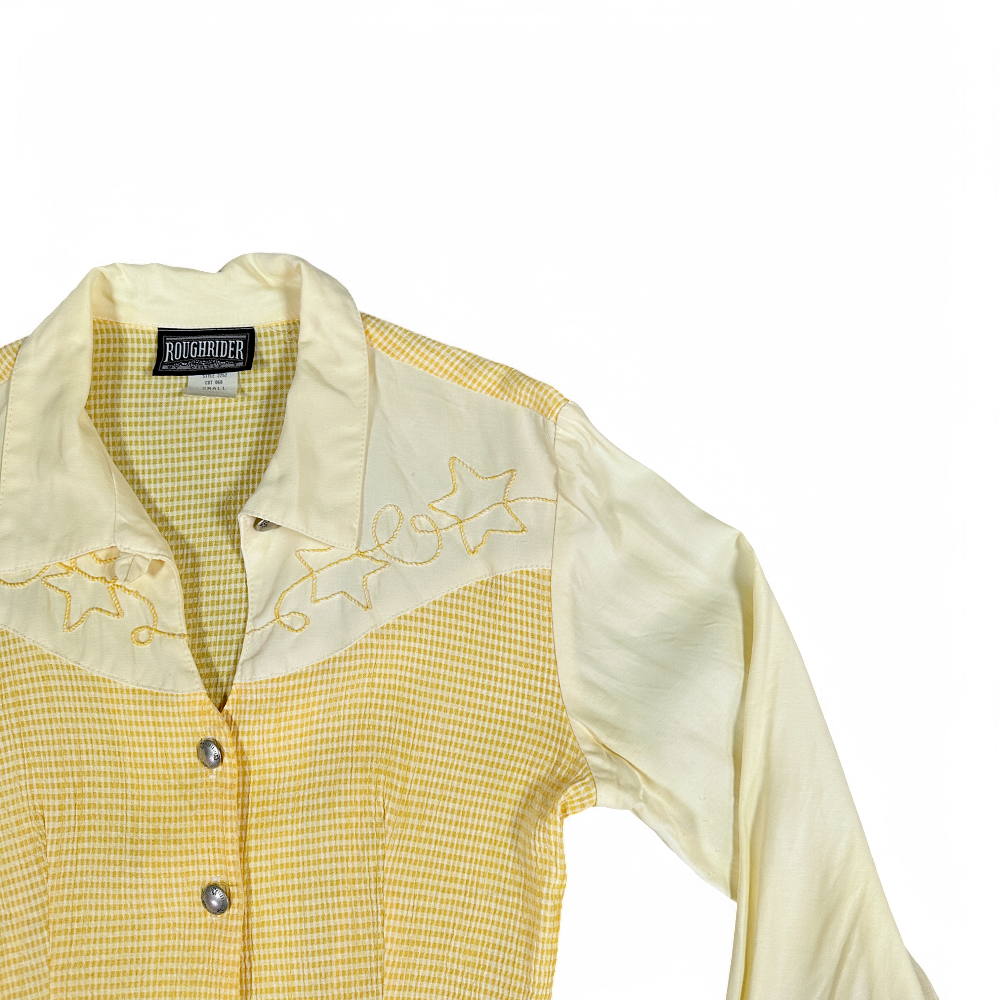 Vintage Rough Rider Western Shirt Womens SMALL Yellow Cowgirl Rodeo Circle T