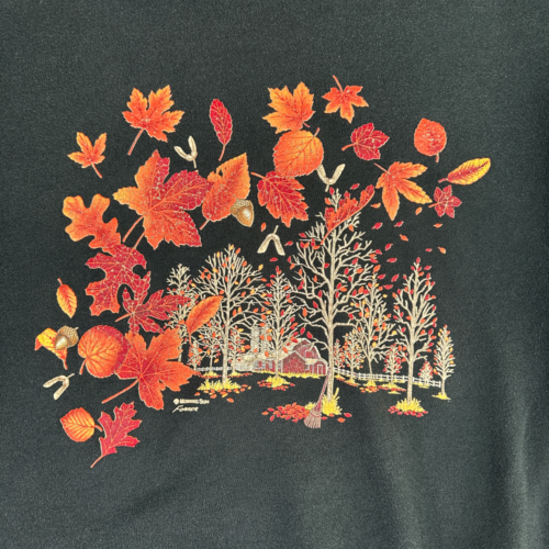 Vintage Autumn Leaves Sweater Adult MEDIUM Black Red Sweatshirt Double Collar 90s