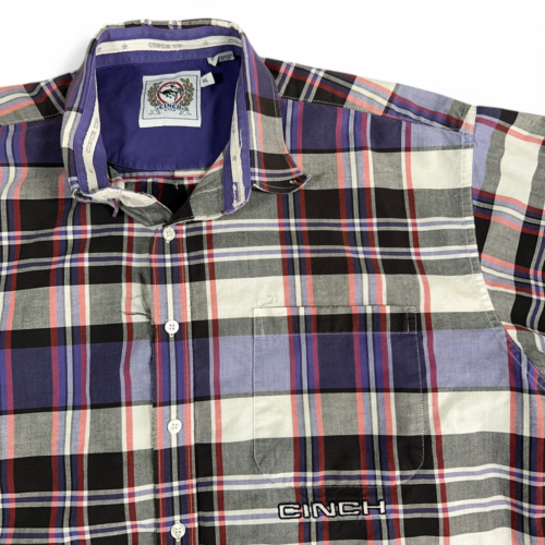 Cinch Western Shirt Adult EXTRA LARGE Purple White Plaid Rodeo Cowboy Work