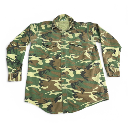 Vintage Camouflage Shirt Adult LARGE Green Brown Woodland Flannel Arctic 80s