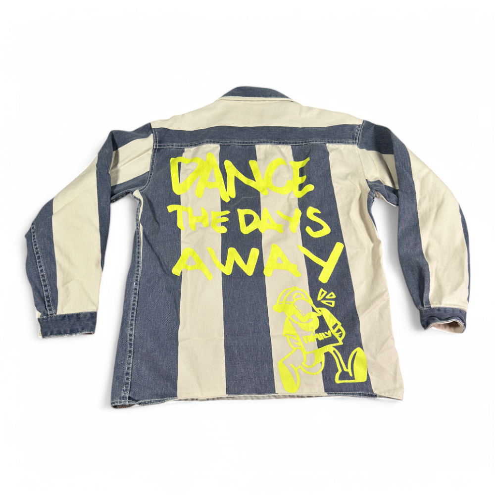 Zara Shirt Adult SMALL Blue White Striped Denim Jean Graffiti Dance Days Away-3 Zara Shirt Adult SMALL Blue White Striped Denim Jean Graffiti Dance Days Away