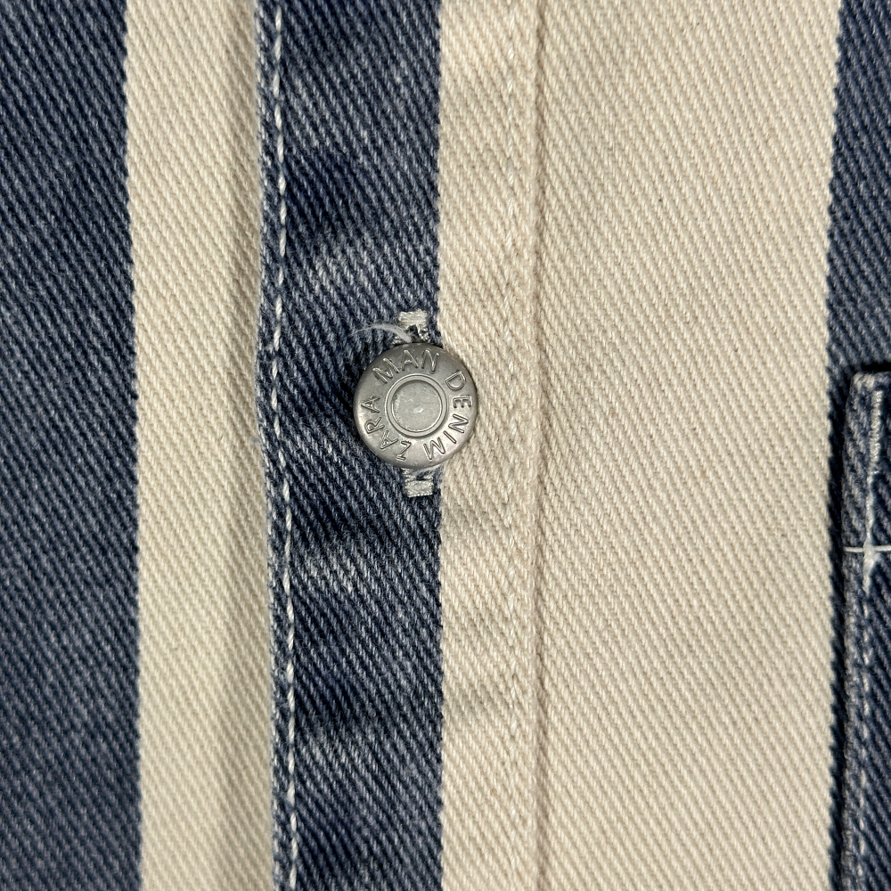 Zara Shirt Adult SMALL Blue White Striped Denim Jean Graffiti Dance Days Away-5 Zara Shirt Adult SMALL Blue White Striped Denim Jean Graffiti Dance Days Away