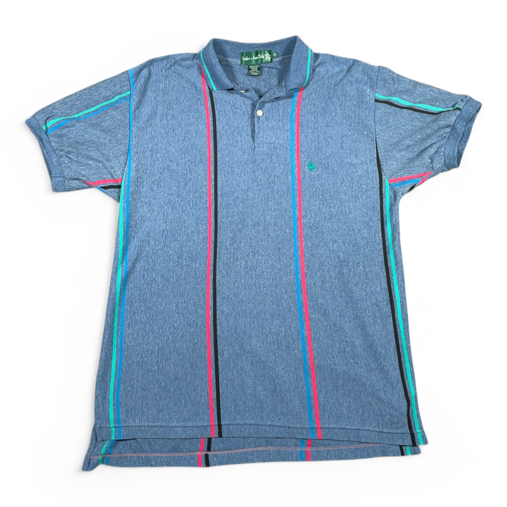 Vintage Knights of Round Table Polo Shirt Adult MEDIUM Blue Green Pink Striped 90s-1 Vintage Knights of Round Table Polo Shirt Adult MEDIUM Blue Green Pink Striped 90s