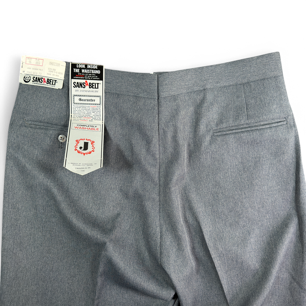 Vintage Sansabelt Pants Mens 36x32 Gray Jaymar Ruby Dress Slacks 70s Tags