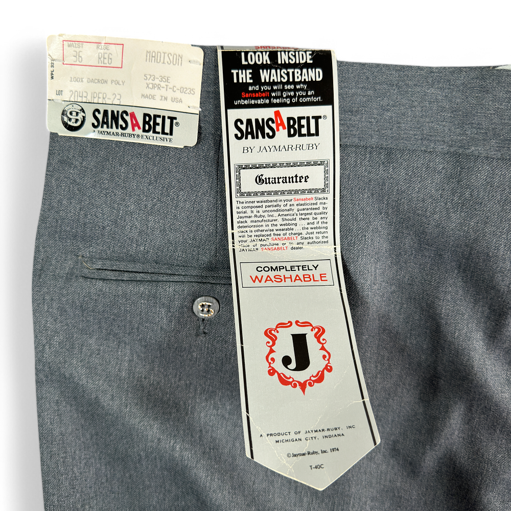 Vintage Sansabelt Pants Mens 36x32 Gray Jaymar Ruby Dress Slacks 70s Tags