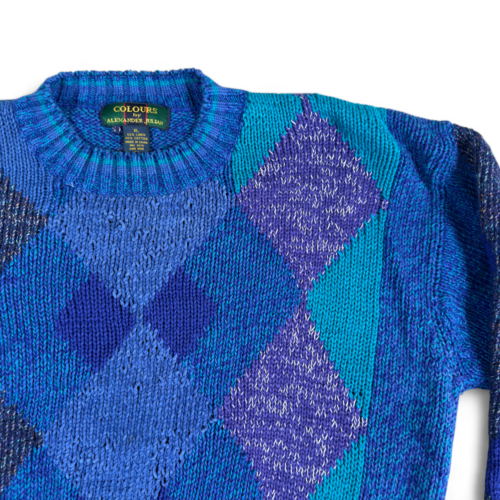 Vintage Colours by Alexander Julian Sweater Adult EXTRA LARGE Blue Argyle Linen